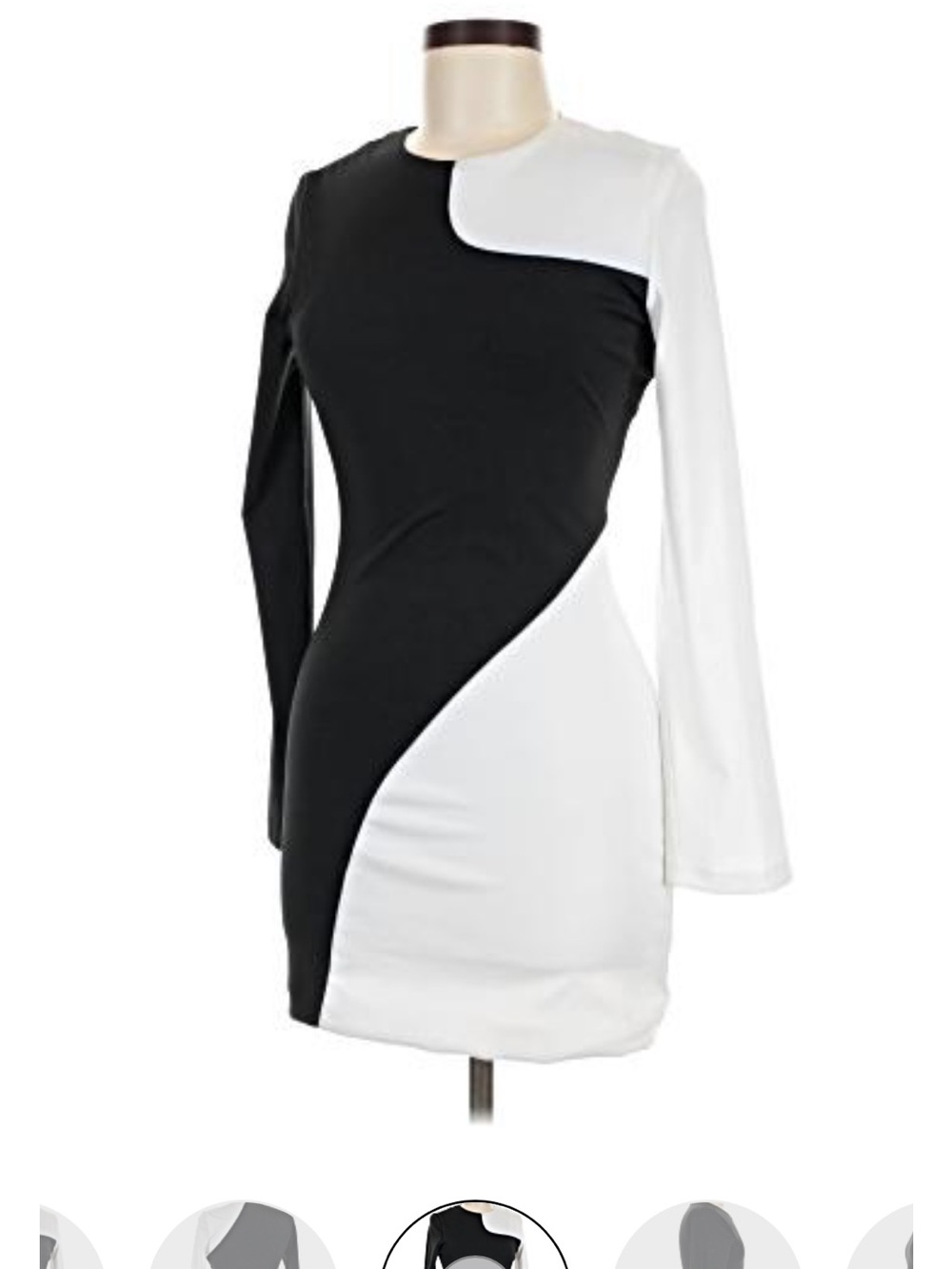 Colorblock Long-Sleeve Bodycon Dress - Black & White